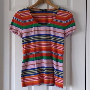 Rainbow stripe scoop neck tee